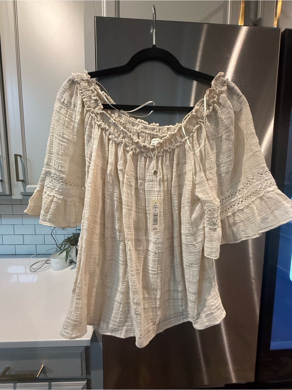 Free People Cream Off-Shoulder Peasant Tunic